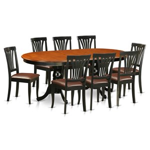 Pemberly Row 9-Piece Dining Set with Leather Chairs and Expansion Leaf in Black
