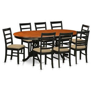 Pemberly Row 9-Piece Dining Set with Linen Chairs in Black and Cherry