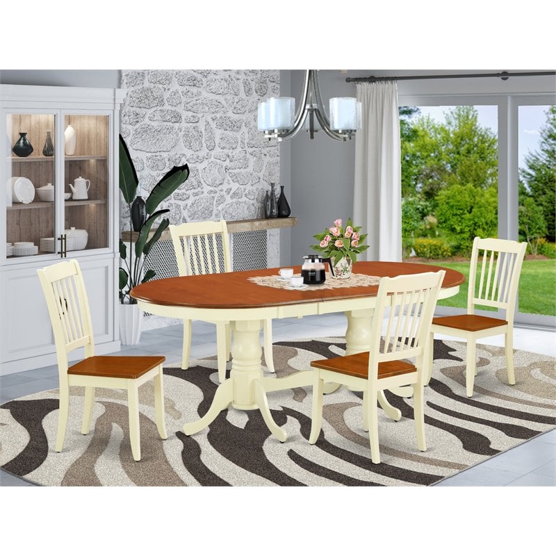 Pemberly Row 5-Piece Oval Wood Dining Set with White & Cherry Finish
