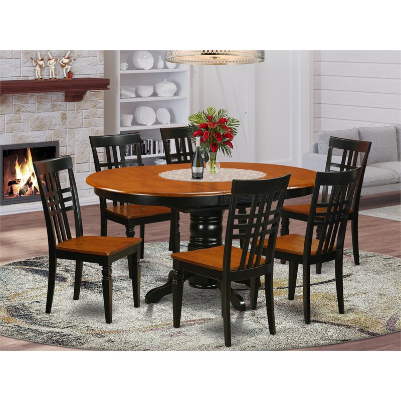 Pemberly Row 7-Piece Wood Dining Table Set in Black and Cherry Finish