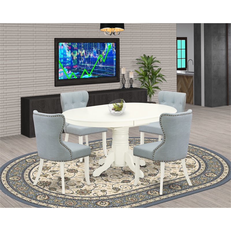 Pemberly Row 5-Piece Wood Dining Set with Butterfly Leaf Table in Blue/White