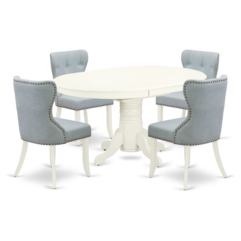 Pemberly Row 5-Piece Wood Dining Set with Butterfly Leaf Table in Blue/White