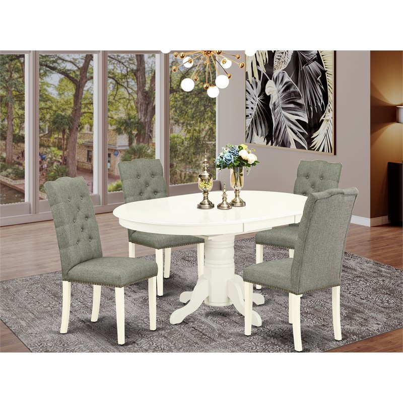 Pemberly Row 5-Piece Wood Dining Set with Butterfly Leaf Table in Linen White