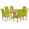 Pemberly Row 7-Piece Wooden Dining Set in Oak & Autumn Green Upholstery