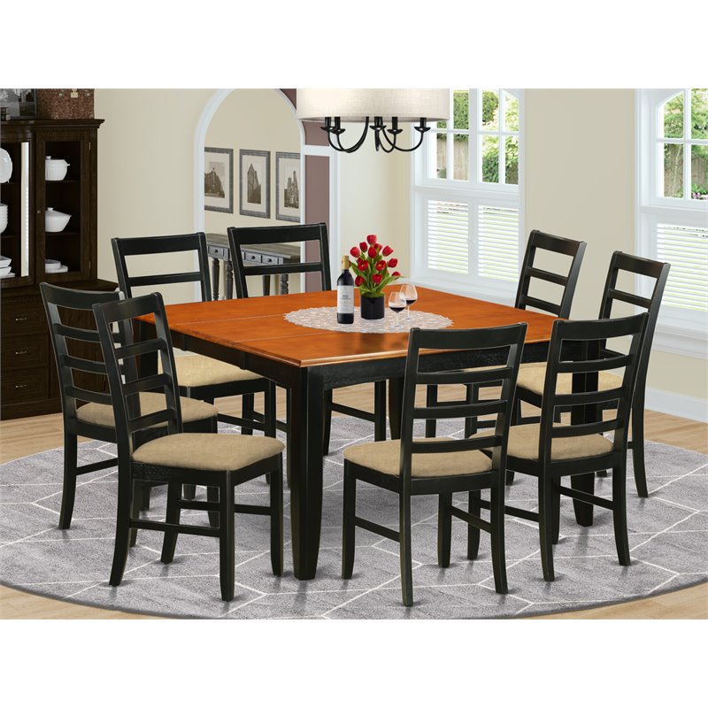 Pemberly Row 9-Piece Dining Set in Black and Cherry with Linen Seats