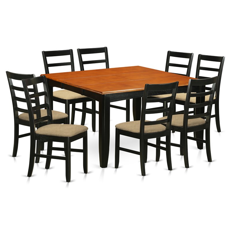 Pemberly Row 9-Piece Dining Set in Black and Cherry with Linen Seats