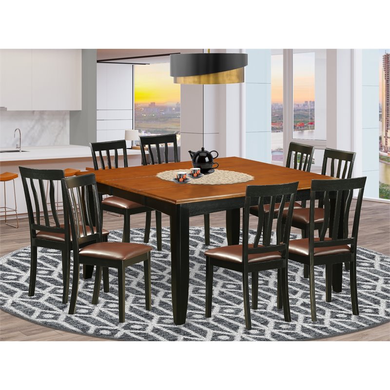 Pemberly Row 9-Piece Dining Set with Faux Leather Chairs in Cherry Finish