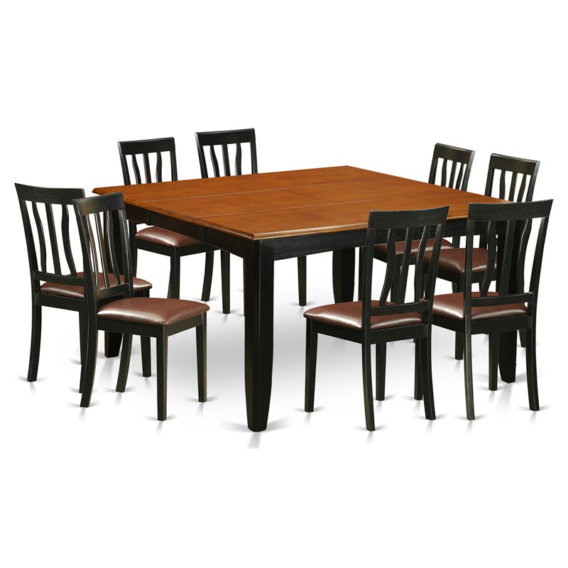 Pemberly Row 9-Piece Dining Set with Faux Leather Chairs in Cherry Finish