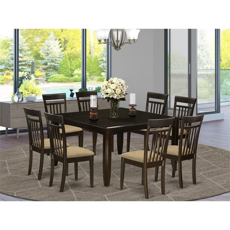 Pemberly Row 9-Piece Dining Set with Cushion Chairs in Cappuccino Finish