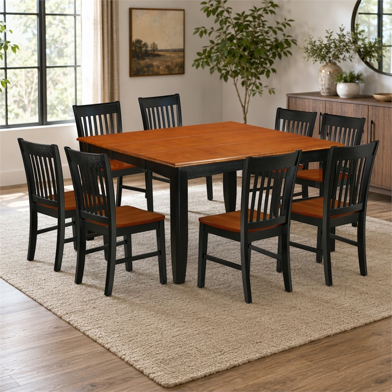 Pemberly Row 9-Piece Square Dinette Set in Black and Cherry Finish