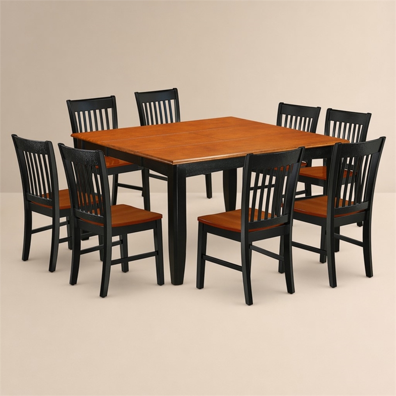 Pemberly Row 9-Piece Square Dinette Set in Black and Cherry Finish