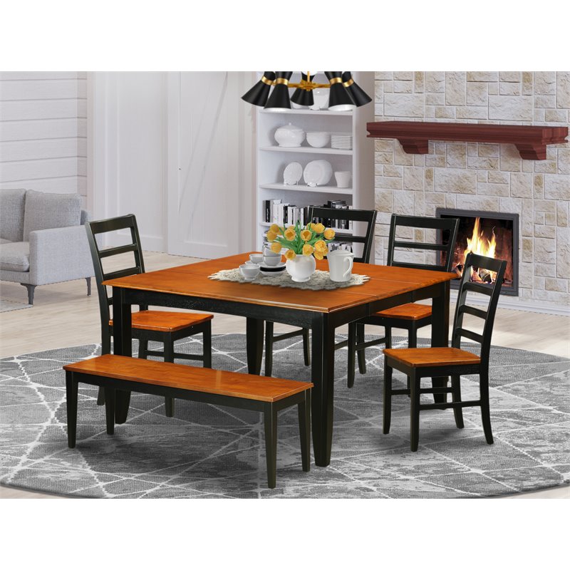 Pemberly Row 6-Piece Wood Dining Table Set with Bench in Black