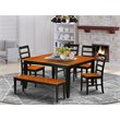 Pemberly Row 6-Piece Wood Dining Table Set with Bench in Black