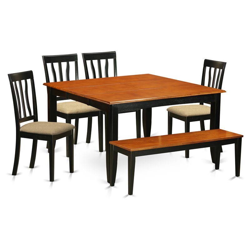 Pemberly Row 6-Piece Wood Dining Set with Bench in Black/Cherry