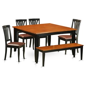 Pemberly Row 6-Piece Wood Dining Set with Faux Leather Seat in Black