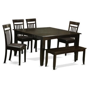 Pemberly Row 6-Piece Wood Dinette Set with Bench in Cappuccino Finish