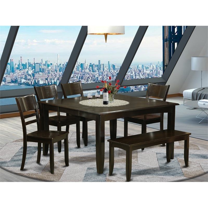 Pemberly Row 6-Piece Wood Dining Room Set with Bench in Cappuccino Finish