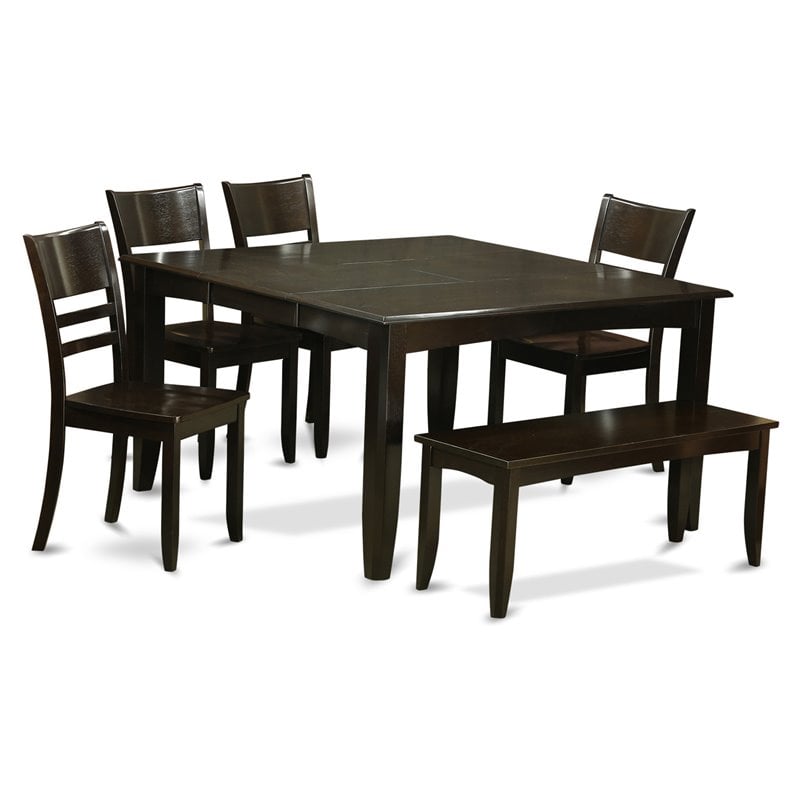 Pemberly Row 6-Piece Wood Dining Room Set with Bench in Cappuccino Finish