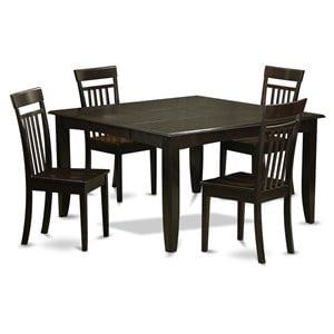 Pemberly Row 5-Piece Dining Set in Cappuccino Finish with Wood Seats
