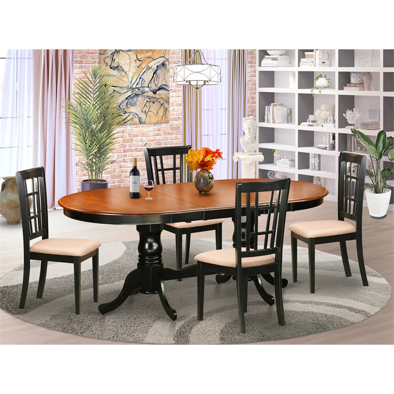 Pemberly Row 5-Piece Dining Set with Linen Seats in Black and Cherry