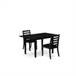 Pemberly Row 3-Piece Kitchen Dining Set Black Wood Fabric Seats