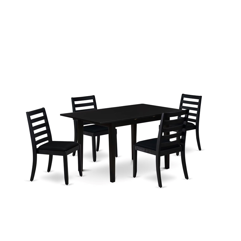 Pemberly Row 5-Piece Dining Set Rubberwood Black Linen Seats Modern Design