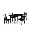 Pemberly Row 5-Piece Dining Set Rubberwood Black Linen Seats Modern Design