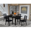 Pemberly Row 5-Piece Dining Set Rubberwood Black Linen Seats Modern Design
