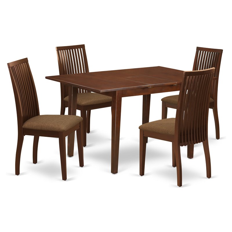 Pemberly Row 5-Piece Dining Table Set in Mahogany Finish with Linen Chairs