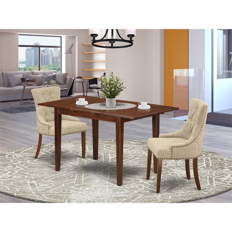 Pemberly Row 3-Piece Dining Set in Mahogany and Doeskin Upholstery