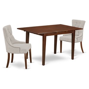 Pemberly Row 3-Piece Dining Set in Mahogany and Doeskin Upholstery
