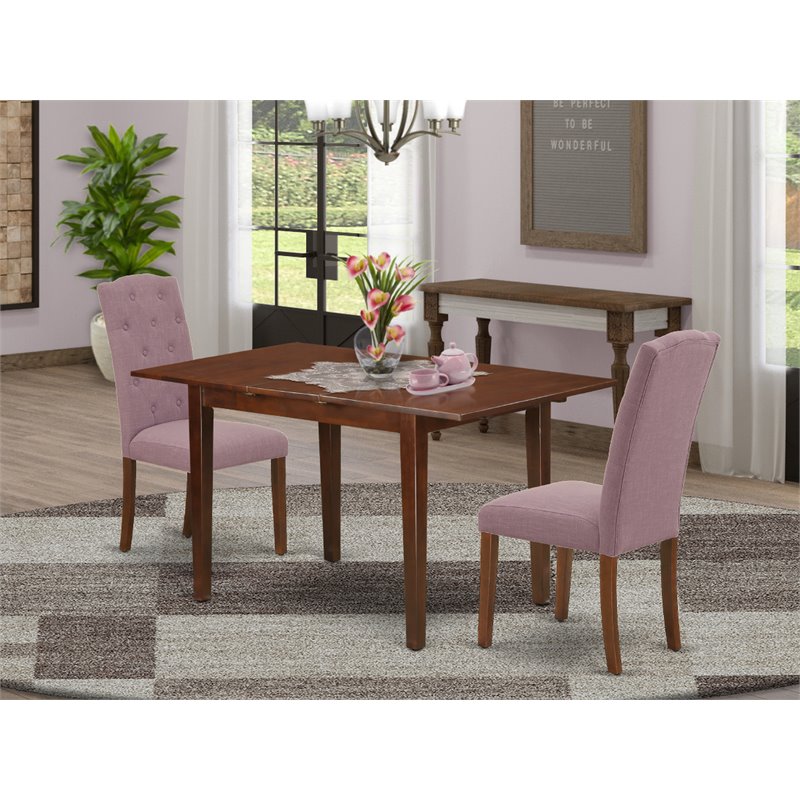 Pemberly Row 3-Piece Wood Dining Set with Mahogany Finish and Linen Upholstery