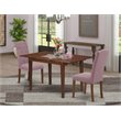 Pemberly Row 3-Piece Wood Dining Set with Mahogany Finish and Linen Upholstery