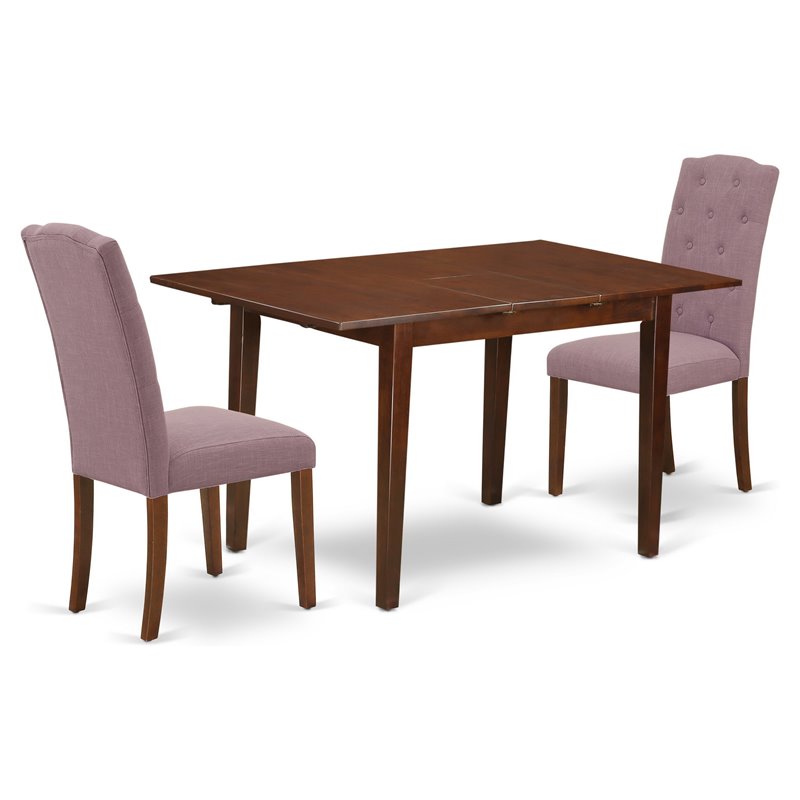 Pemberly Row 3-Piece Wood Dining Set with Mahogany Finish and Linen Upholstery