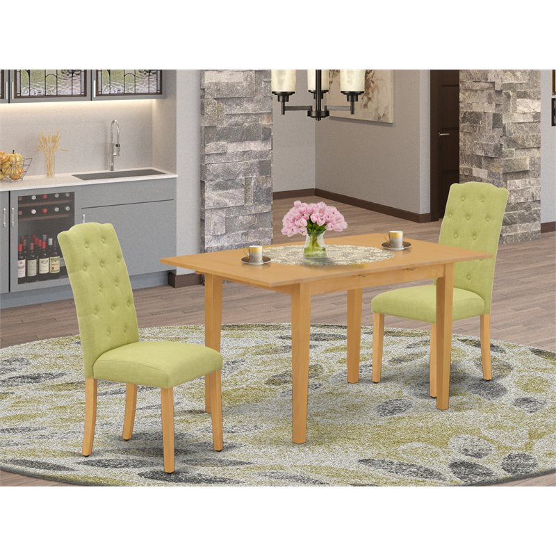 Pemberly Row 3-Piece Wood Dining Set with Oak Finish and Linen Upholstery