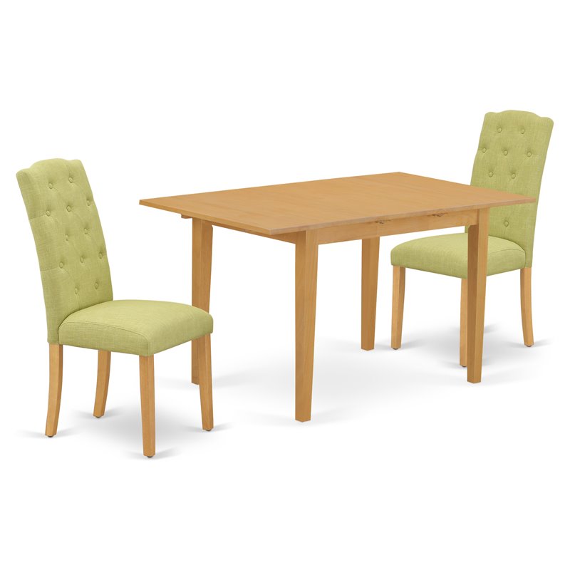Pemberly Row 3-Piece Wood Dining Set with Oak Finish and Linen Upholstery