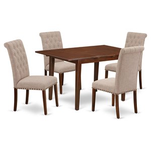 Pemberly Row 5-Piece Wood Dining Set in Mahogany with Light Fawn Finish
