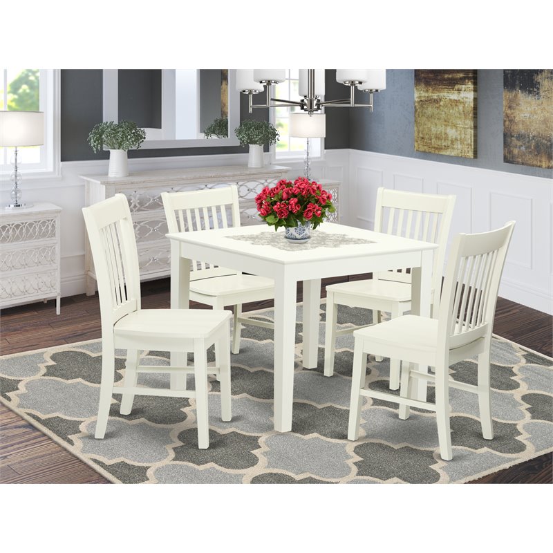 Pemberly Row 5-Piece Wood Dining Set with Slatted Chairs in Linen White
