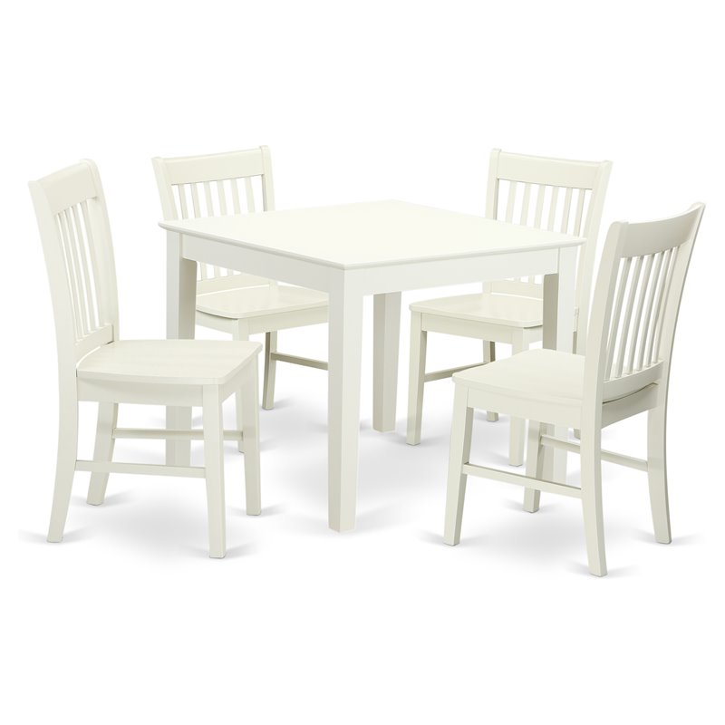Pemberly Row 5-Piece Wood Dining Set with Slatted Chairs in Linen White