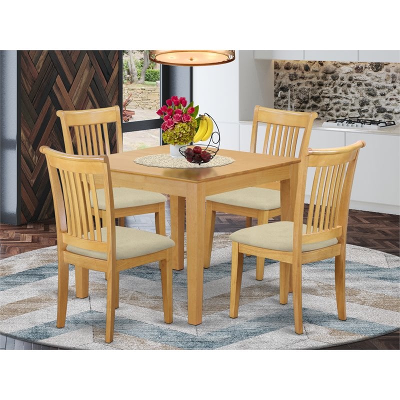 Pemberly Row 5-Piece Wood Dinette Table Set in Oak Finish