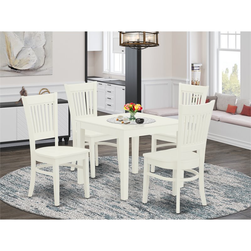 Pemberly Row 5-Piece Linen White Dining Room Table with Wooden Chairs