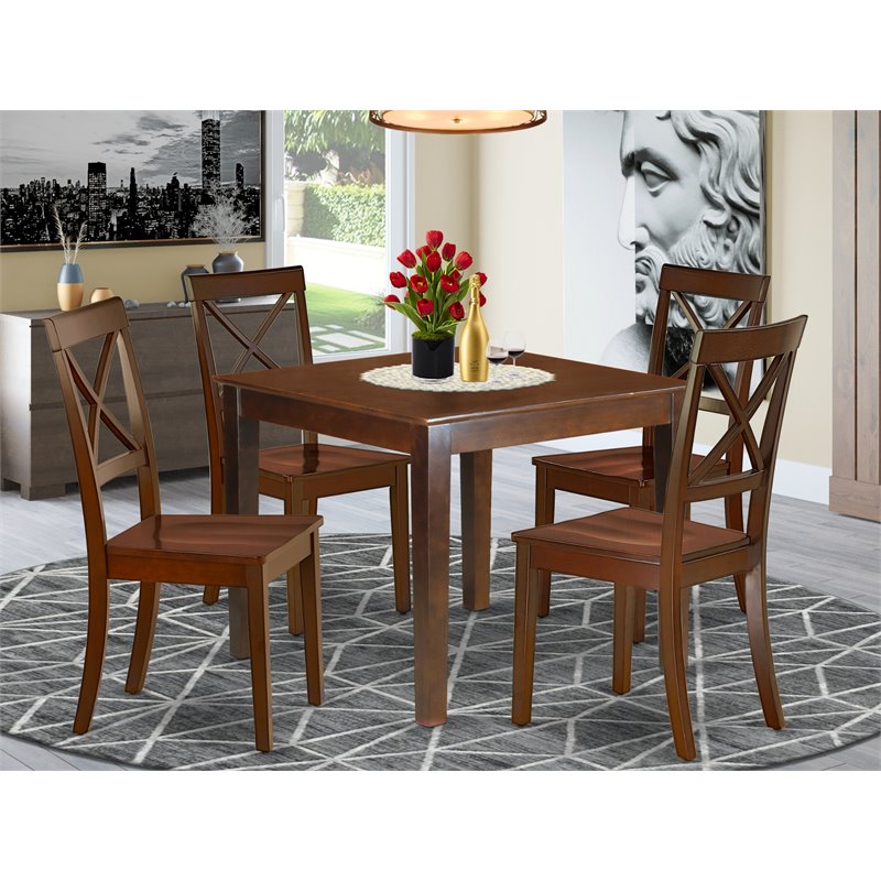 Pemberly Row 5-Piece Mahogany Finish Dining Set with X-Back Chairs