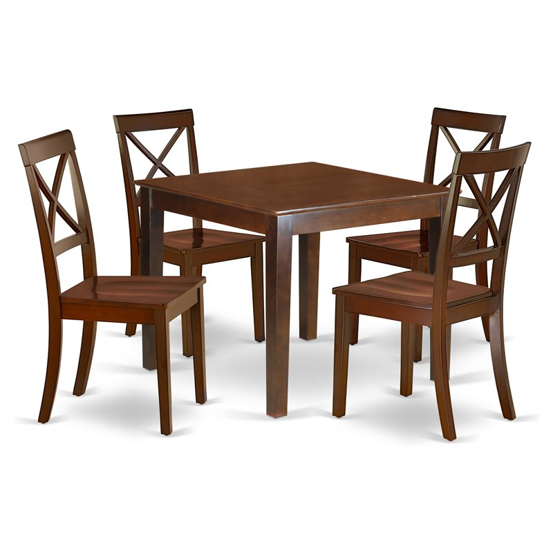 Pemberly Row 5-Piece Mahogany Finish Dining Set with X-Back Chairs