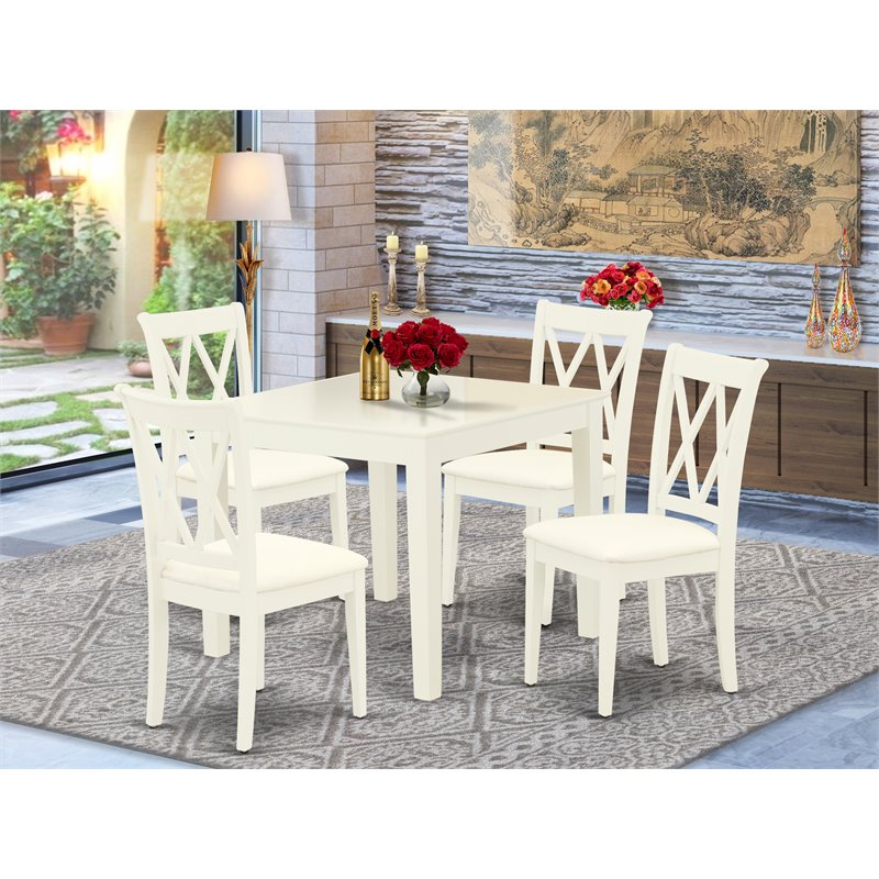 Pemberly Row 5-Piece Dining Set with Fabric Seats in Linen White Finish