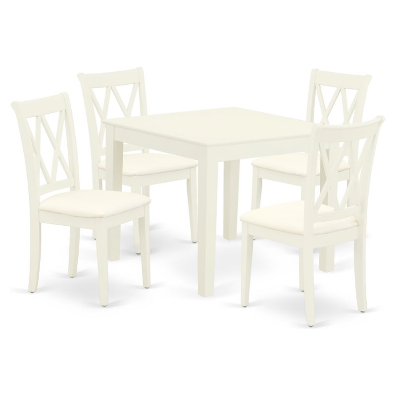 Pemberly Row 5-Piece Dining Set with Fabric Seats in Linen White Finish