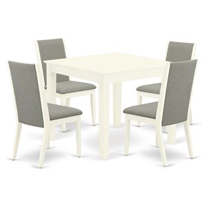 Pemberly Row 5-Piece Wood Dining Table Set in Linen White with Khaki Seats