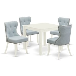 Pemberly Row 5-Piece Wood Dining Room Set in Linen White and Baby Blue