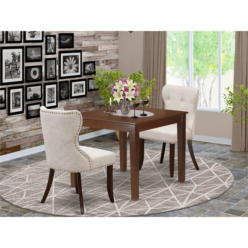 Pemberly Row 3-Piece Wood Dining Room Set in Mahogany and Doeskin