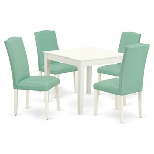 Pemberly Row 5-Pc Wood Dining Set in Linen White with Pond Upholstery
