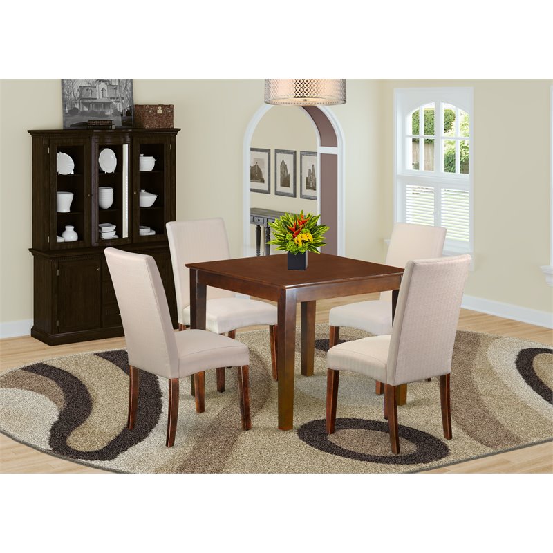 Pemberly Row 5-Pc Wood Dining Set with Mahogany and Cream Finish